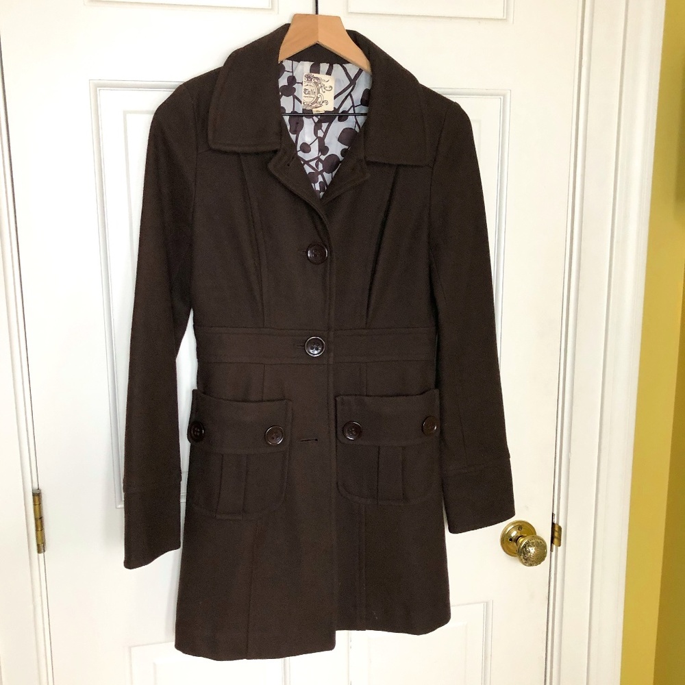 TULLE Wool Coat Sz Small Brown